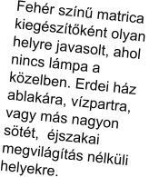 Feh�r sz�n� matrica  kieg�sz�t�k�nt olyan helyre javasolt, ahol  nincs l�mpa a k�zelben. Erdei h�z ablak�ra, v�zpartra, vagy m�s nagyon s�t�t,  �jszakai megvil�g�t�s n�lk�li helyekre.