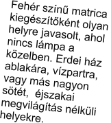 Feh�r sz�n� matrica  kieg�sz�t�k�nt olyan helyre javasolt, ahol  nincs l�mpa a k�zelben. Erdei h�z ablak�ra, v�zpartra, vagy m�s nagyon s�t�t,  �jszakai megvil�g�t�s n�lk�li helyekre.